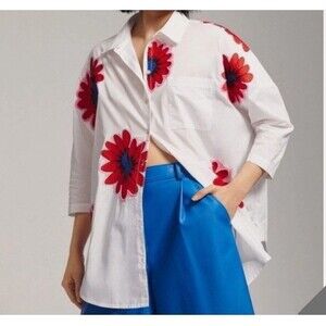 Anthropologie x Maeve Alameda Beaded Embroidered Floral Button Down Size M/L